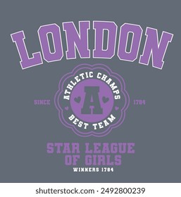 Retro college varsity font typography, Varsity london slogan print for fashion tee and tshirt