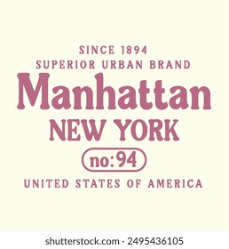 Tipografía retro de la fuente de la universidad, Varsity Usa, impresión del lema de Manhattan para la camiseta y la camiseta de la moda