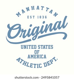 Retro college varsity font typography, Varsity Usa, manhattan slogan print for fashion tee and tshirt