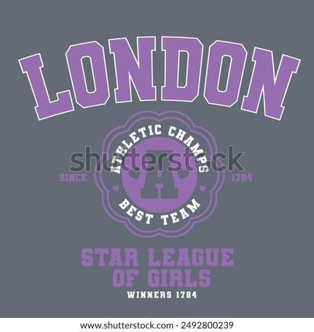Retro college varsity font typography, Varsity london slogan print for fashion tee and tshirt