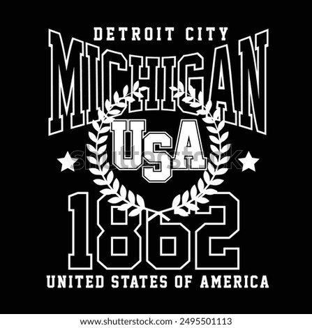 Retro college varsity font typography, Varsity Usa, michigan slogan print for fashion tee and tshirt