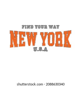 Retro College Varsity Slogan Print für T-Shirt.New York, U.S.A Slogan T-Shirt, Sport Bekleidung Druck. Vintage-Kollegialgrafiken