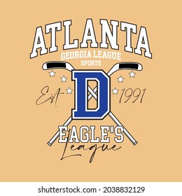 Tipografía variada de la universidad de retro Lema del lema del hockey de Atlanta para chicas tee , camiseta o sudadera , capucha