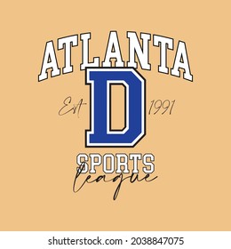 Tipografía de la universidad de retro tipografía del colegio deportivo de Atlanta impresión de slogan para chica tee , camiseta o sudadera , capucha