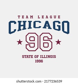 Retro college varsity typography Chicago, Illinois slogan print, vector illustration, for t-shirt graphic.