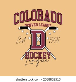 Retro college varsity typography Colorado hockey sports slogan print for girl tee , t shirt or sweatshirt , hoodie