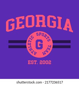 Retro college varsity typography Georgia slogan print, vector illustration, for t-shirt graphic.