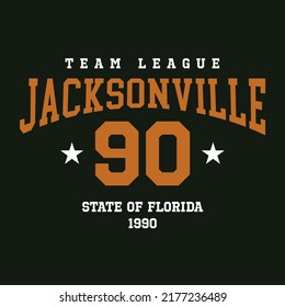 Retro college varsity typography Jacksonville, Florida slogan print, vector illustration, for t-shirt graphic.