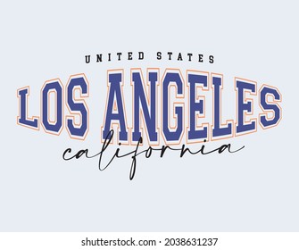 Tipografía de varsity de la universidad de Retro Los Ángeles, impresión de slogan de California para tee de chica , camiseta o sudadera , capucha