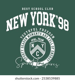 Retro college varsity typografie new york city slogan print, vektor illustration, für t-shirt grafik.