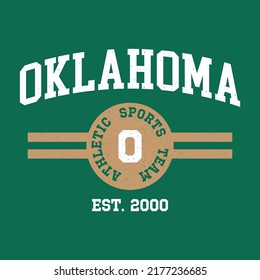 Retro college varsity typography Oklahoma slogan print, vector illustration, for t-shirt graphic.