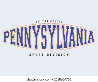 Retro college varsity typography Pensilvanya sports division slogan print for girl tee , t shirt or sweatshirt , hoodie