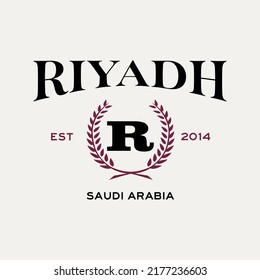 Retro college varsity typography Riyadh, Saudi Arabia slogan print, vector illustration, for t-shirt graphic.