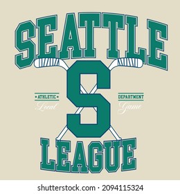 Retro college varsity typography Seattle hockey sports slogan print for girl tee , t shirt or sweatshirt , hoodie