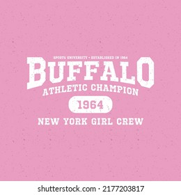 Retro college varsity typography slogan print for girl t shirt, sweatshirt or hoodie. Buffalo, New York, USA.