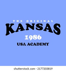 Retro college varsity typography slogan print for girl t shirt, sweatshirt or hoodie. Kansas, USA.