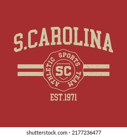 Tipografía de varsity de la universidad retro Impresión de slogan de Carolina del Sur, ilustración vectorial, para el gráfico de camisetas.