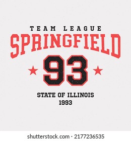 Retro College Varsity Typography Springfield, Illinois Slogan Print, Vector Illustration, For T-shirt Graphic.