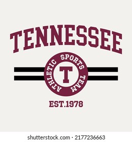 Retro college varsity typography Tennessee slogan print, vector illustration, for t-shirt graphic.