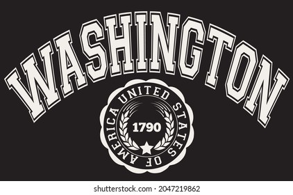 Retro college varsity washington united states of america slogan print for graphic tee t shirt or sweatshirt - Vector