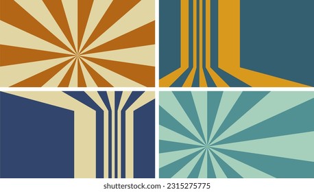 Retro color background template set, line and vector