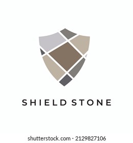 retro color block like a stack of stone be a shield vector logo