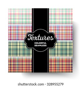 Retro color Checkered seamless texture. Scottish vector pattern set. Plaid fabric background. Unusual ornament tartan collection.