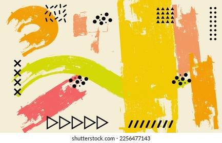 Retro color concept. Geometric Memphis Design. Modern abstract background. Colorful Trend Neo Memphis geometric pattern. Brush marker. Cool Color.