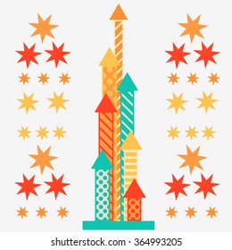 Retro Color Firework Launch Rockets and Holiday Sparkle Stars