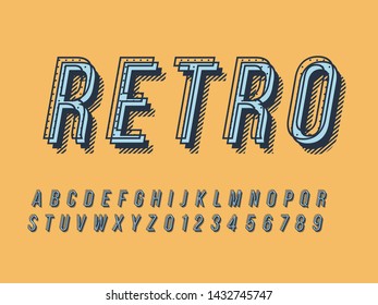 Retro color font and alphabet. Stock vector