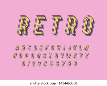 Retro color font and alphabet. Stock vector