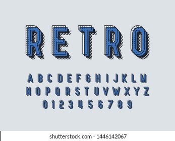 Retro color font and alphabet. Stock vector