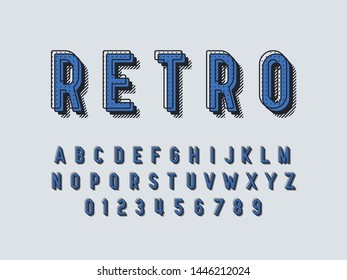 Retro color font and alphabet. Stock vector