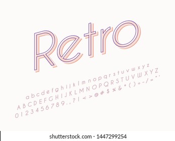 Retro color font and alphabet. Stock vector
