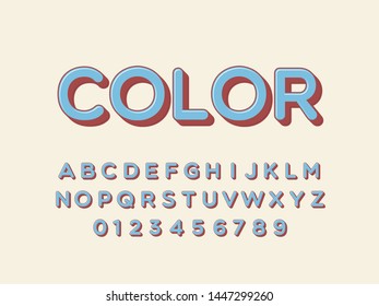 Retro color font and alphabet. Stock vector