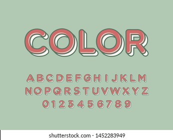 Retro color font and alphabet. Stock vector
