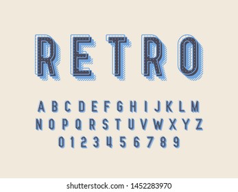 Retro color font and alphabet. Stock vector