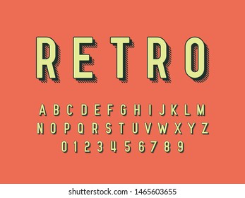 Retro color font and alphabet. Stock vector