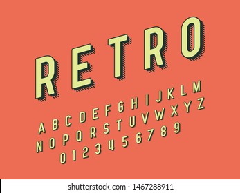 Retro color font and alphabet. Stock vector