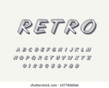 Retro color font and alphabet. Stock vector