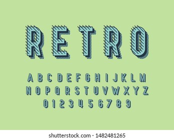 Retro color font and alphabet. Stock vector