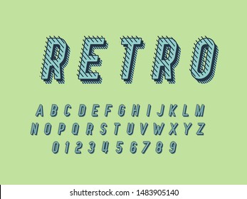 Retro color font and alphabet. Stock vector
