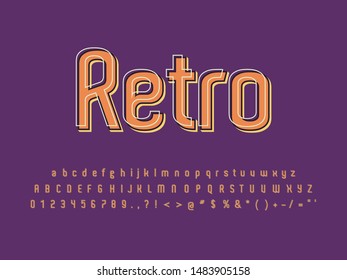 Retro color font and alphabet. Stock vector