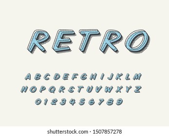 Retro color font and alphabet. Stock vector