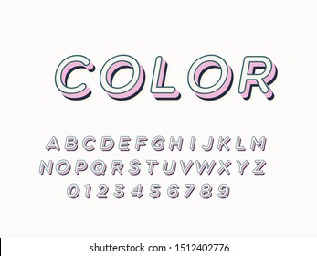 Retro color font and alphabet. Stock vector