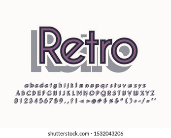 Retro color font and alphabet. Stock vector