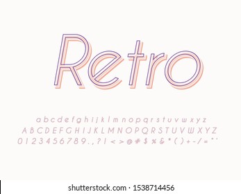 Retro color font and alphabet. Stock vector