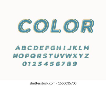 Retro color font and alphabet. Stock vector