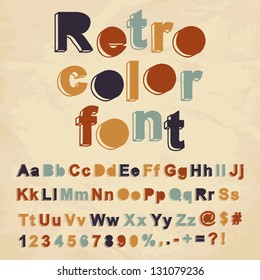 Retro color font. Vector illustration.