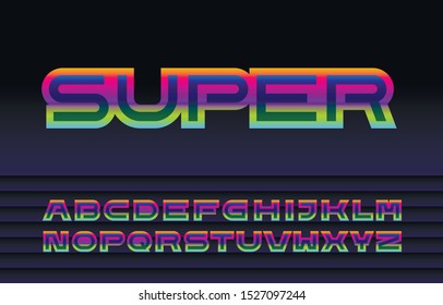 Retro color gradient bold font. Abstract letters typography font. Technology, sport, movie, and sci-fi concept. Capital letters. Great font for headlines, labels, quotes, titles, posters or logotypes.